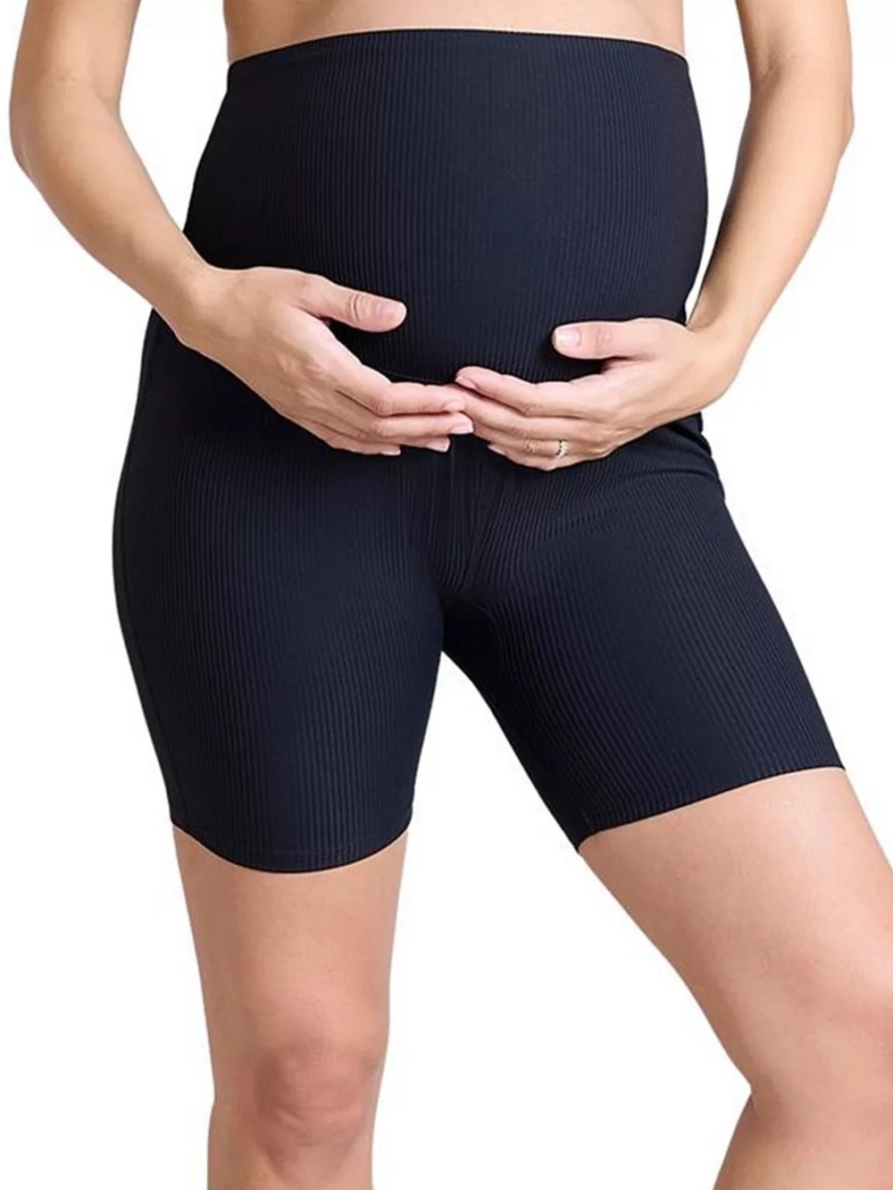 Motherhood Bike Shorts Maternity Legging Shorts Black Ribbed Full Panel Large
